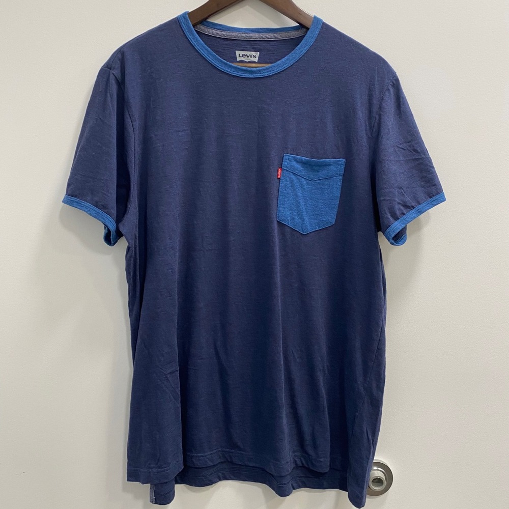 Levis T-Shirt Mens XL Blue Ringer Pocket Tee Casual Slub Knit Short Sleeve